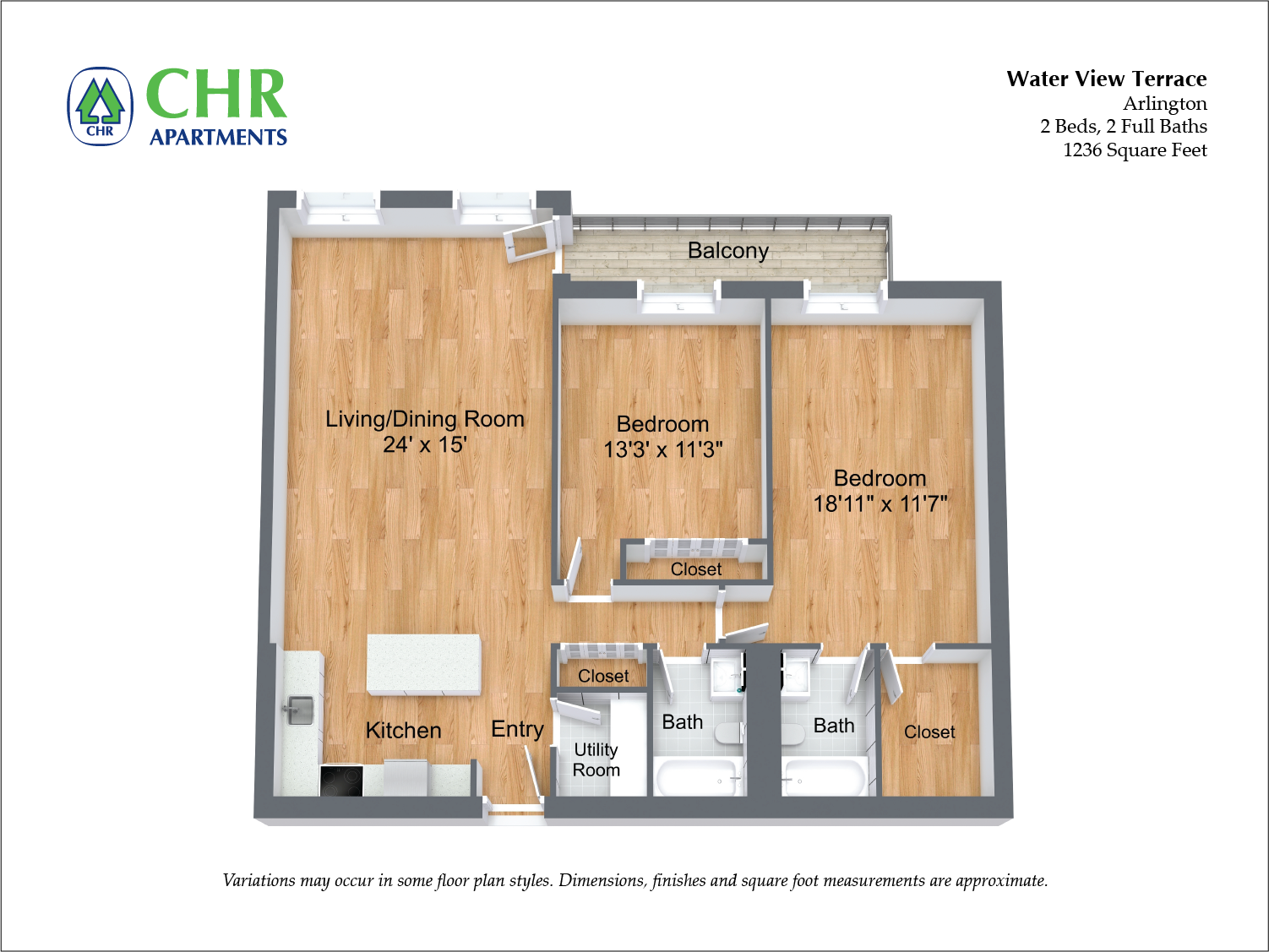 Floor plan 2 Bed/2 Bath Large with Balcony image 1