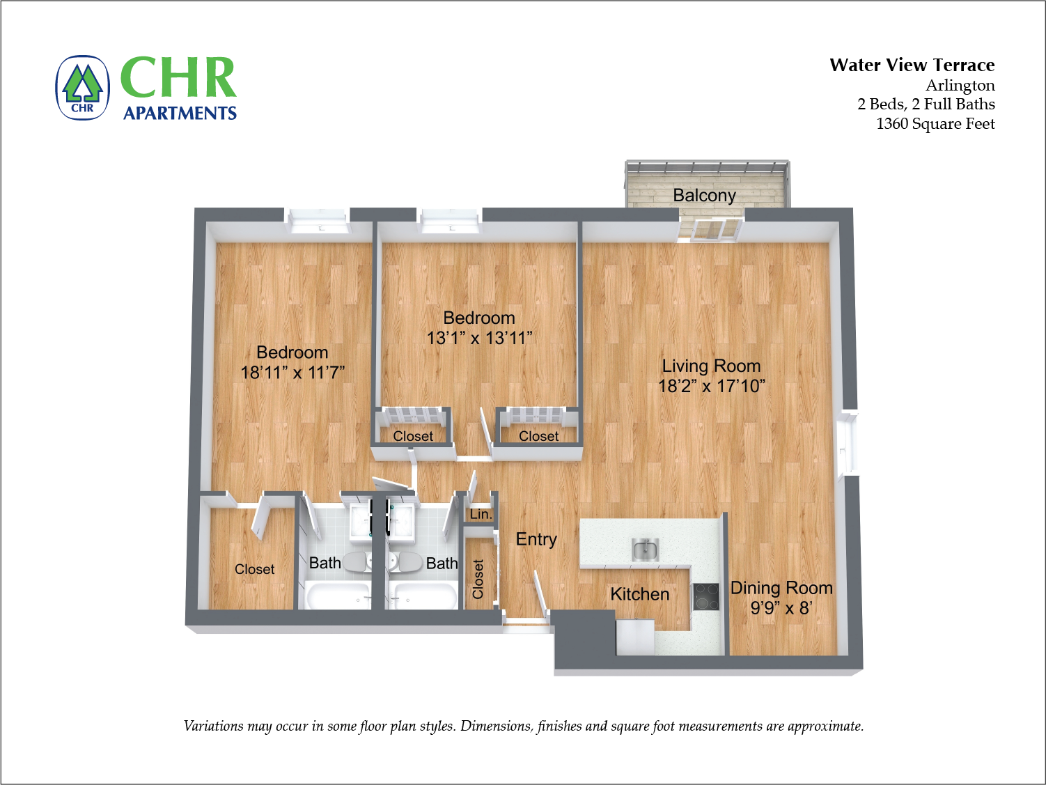 Click to view 2 Bed/2 Bath Extra Large with Balcony floor plan gallery