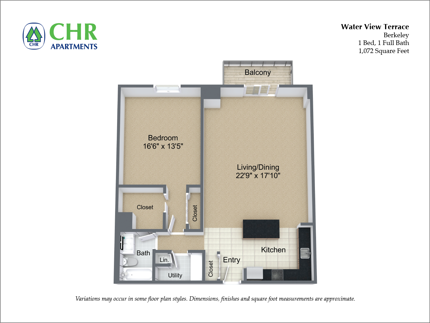 Click to view Floor plan 1 Bed/1 Bath Extra Large with Balcony image 3