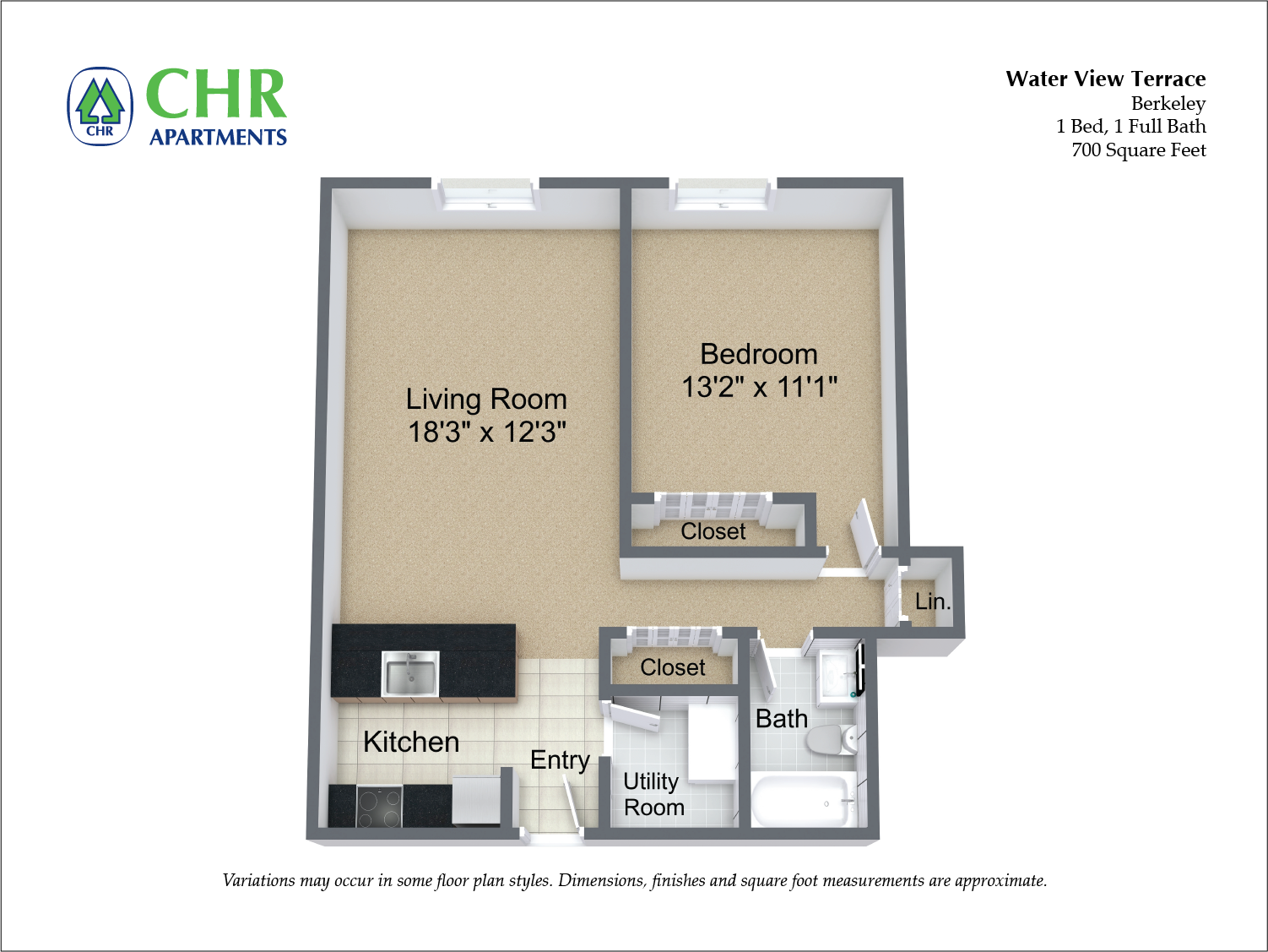 Floor plan 1 Bed/1 Bath with Extra Storage and A/C image 2
