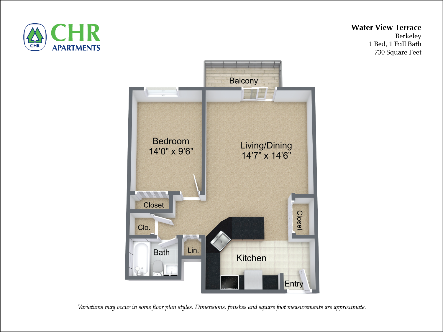 Click to view Floor plan 1 Bed/1 Bath with Balcony and A/C image 7