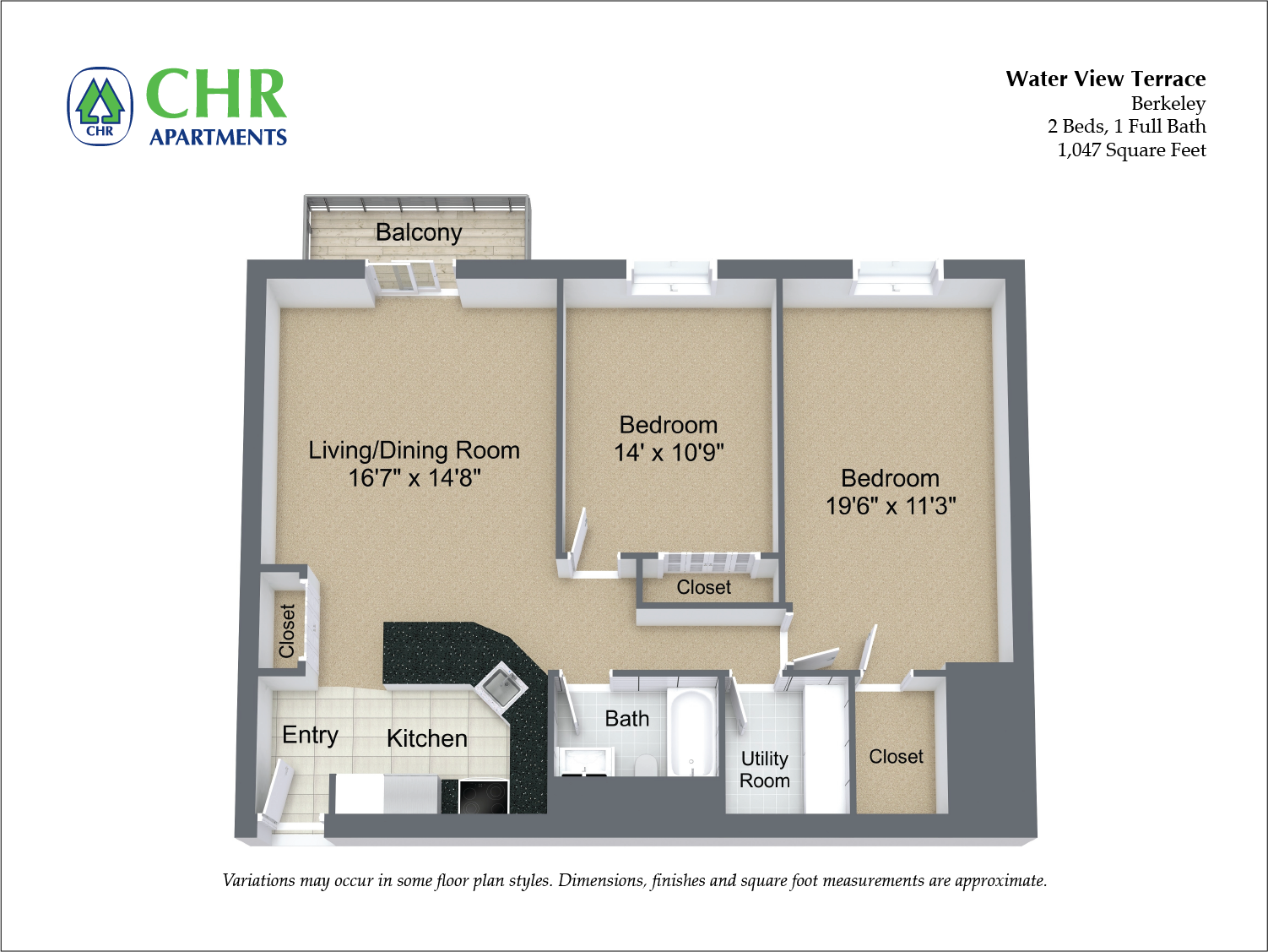 Click to view Floor plan 2 Bed/1 Bath with Balcony and A/C image 8