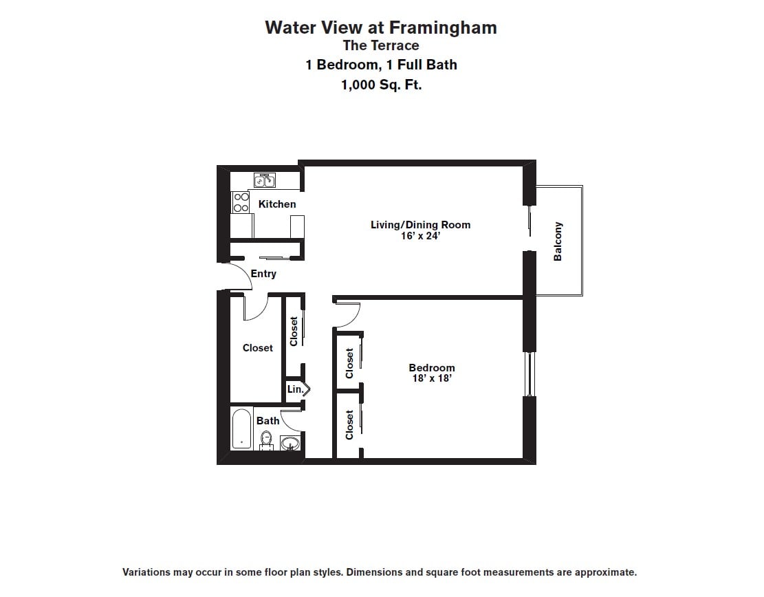 Floor plan 1 Bed/1 Bath Extra Large with Balcony image 3