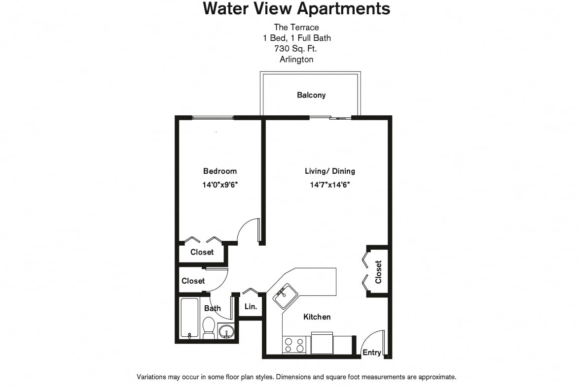 Click to view Floor plan 1 Bed/1 Bath with Balcony and A/C image 2