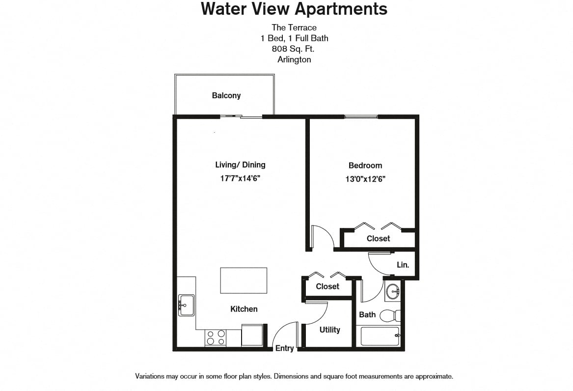 Click to view Floor plan 1 Bed/1 Bath with Balcony and Extra Closets image 2