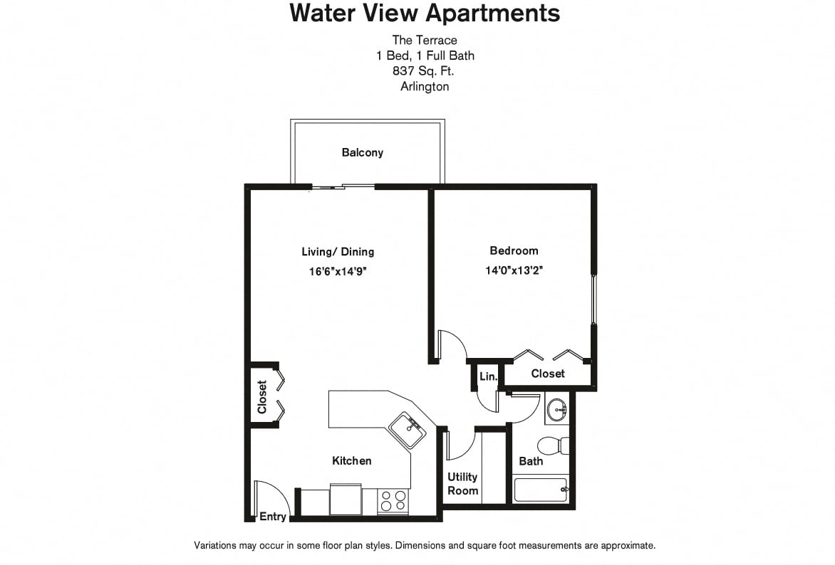 Floor plan 1 Bed/1 Bath with Balcony and Extra Closets image 4