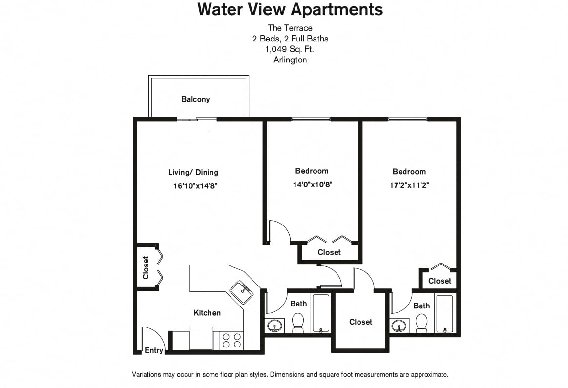 Click to view Floor plan 2 Bed/2 Bath with Walk-in Closet image 2