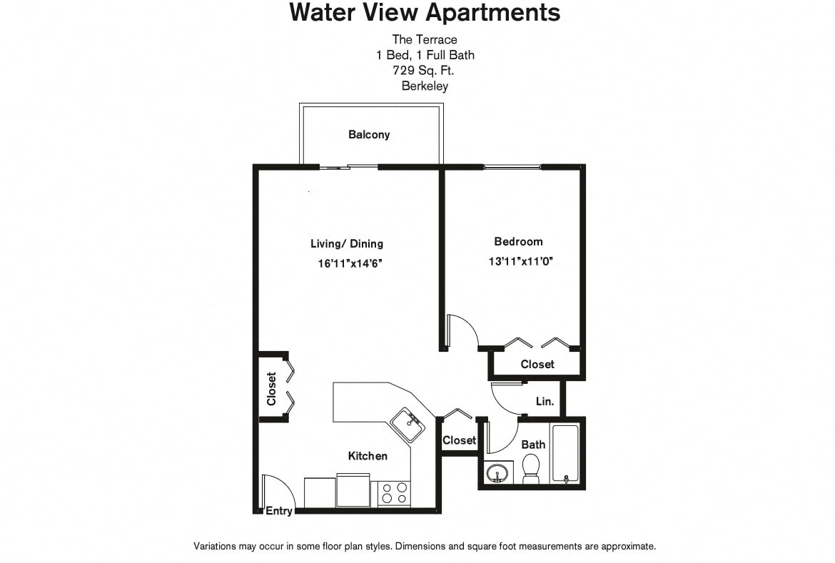 Floor plan 1 Bed/1 Bath with Balcony and A/C image 6