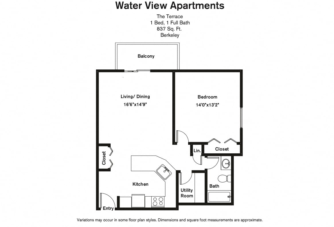 Click to view Floor plan 1 Bed/1 Bath with Balcony and Extra Closets image 6