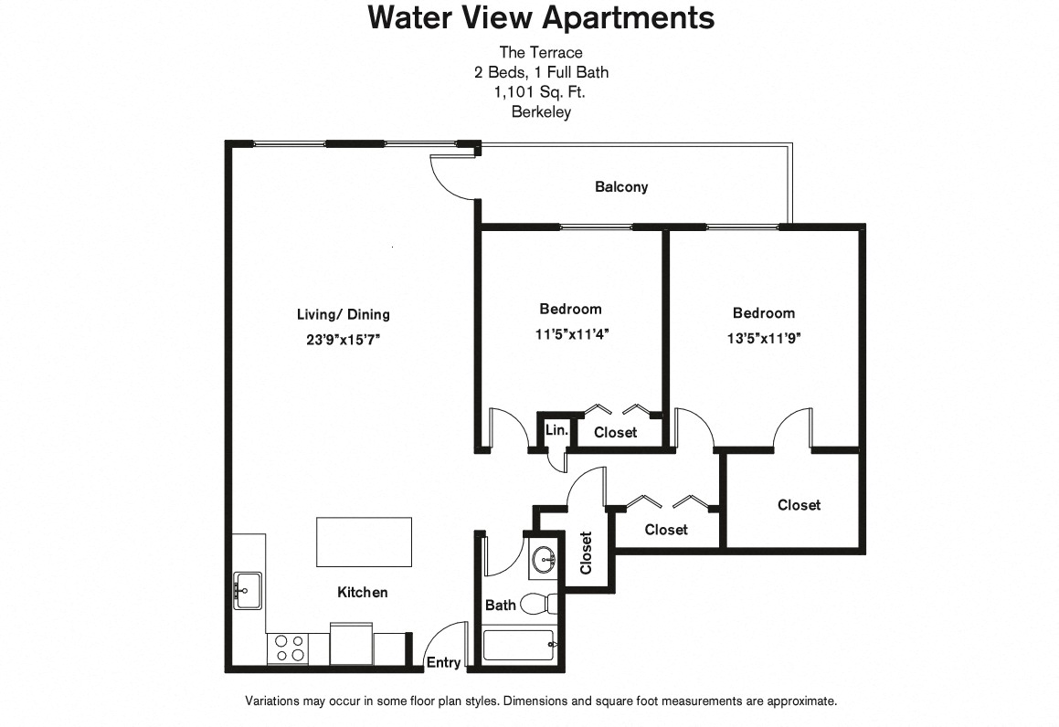 Floor plan 2 Bed/1 Bath with Balcony and A/C image 3