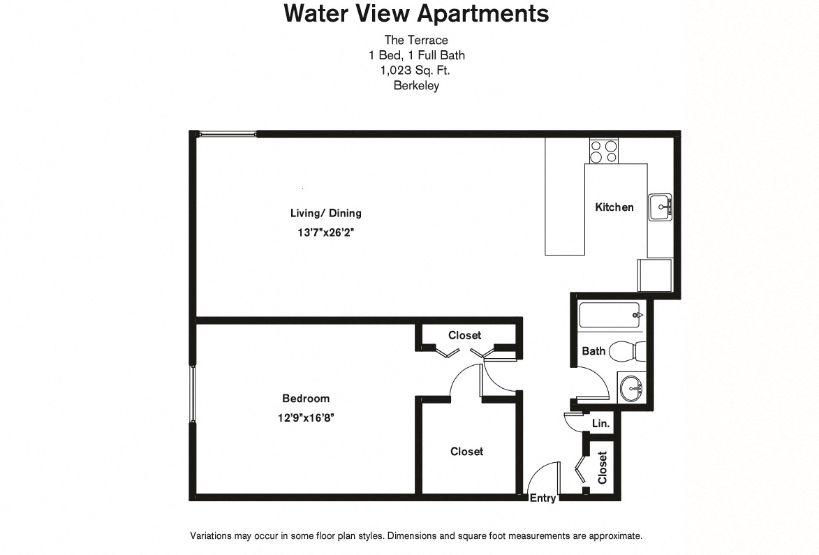 Floor plan 1 Bed/1 Bath Large with A/C image 2