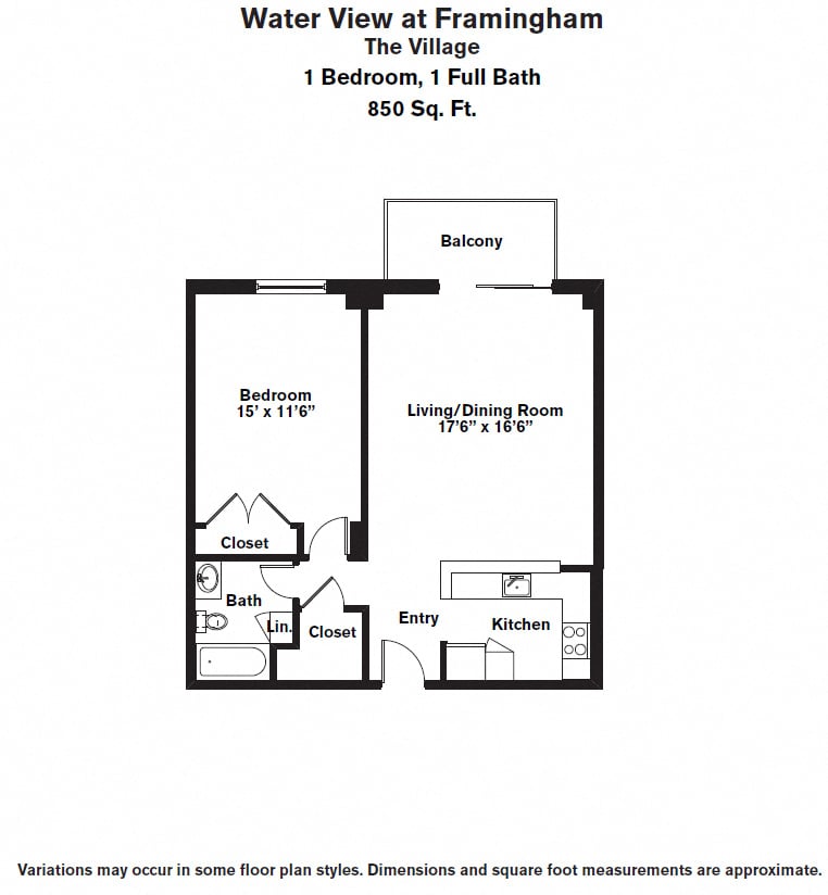 Click to view Floor plan 1 Bed/1 Bath with Balcony image 2