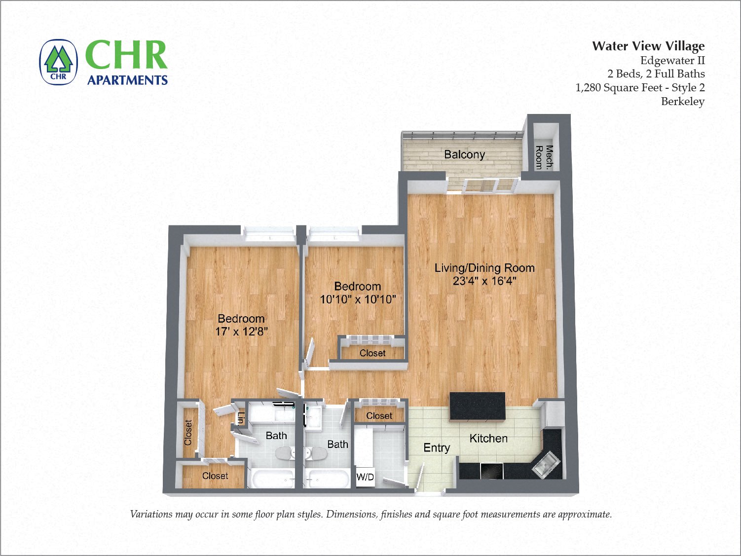 Click to view Floor plan 2 Bed/2 Bath Large with Balcony image 2