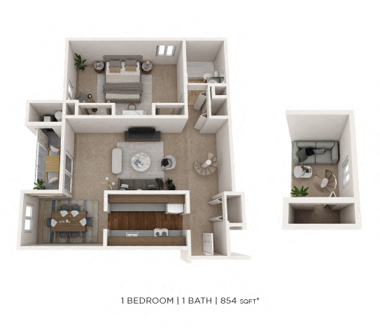 One Bedroom Loft - 854 sqft floor plan