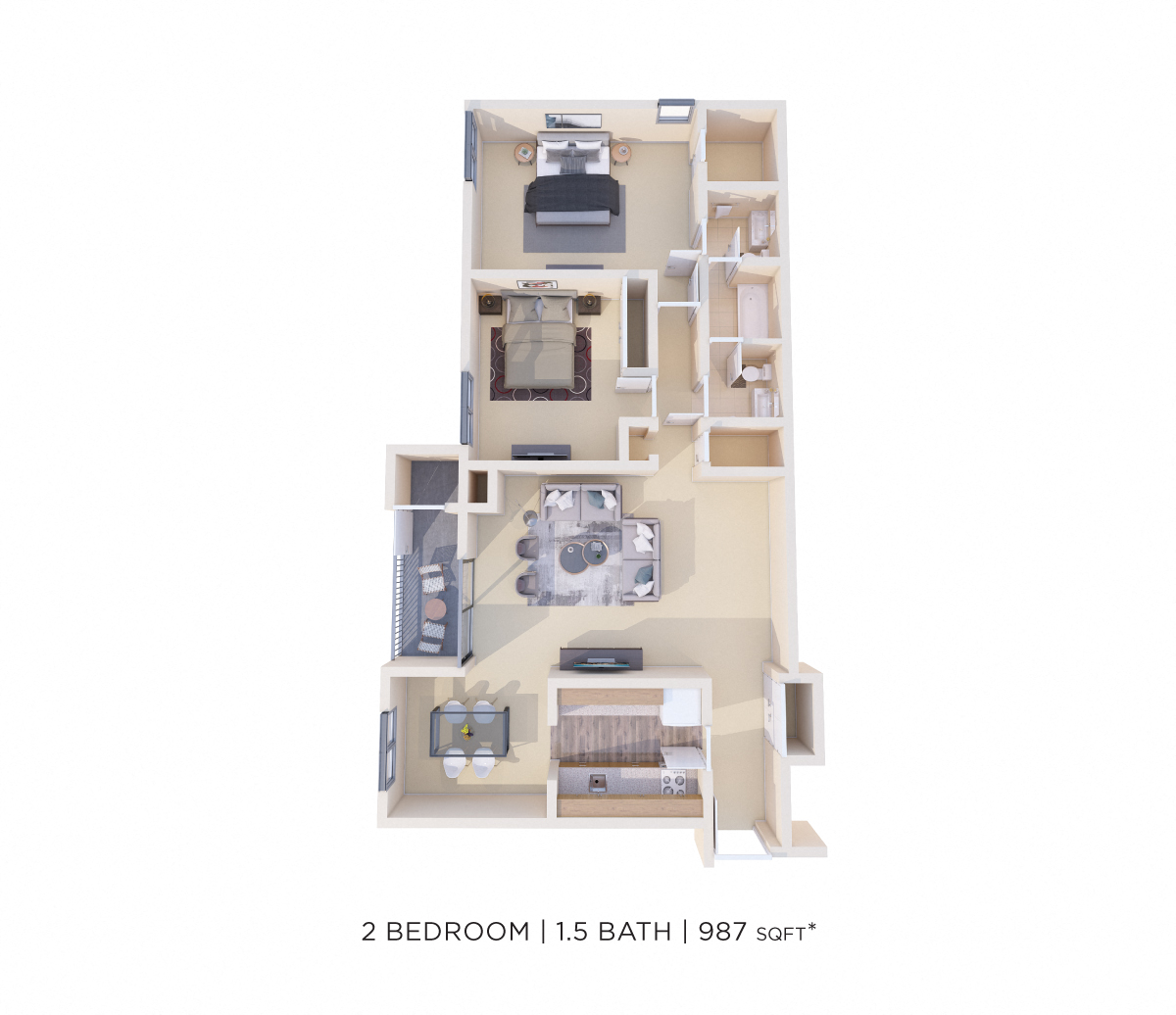Two Bedroom 1.5 Bath - 987 sqft floor plan