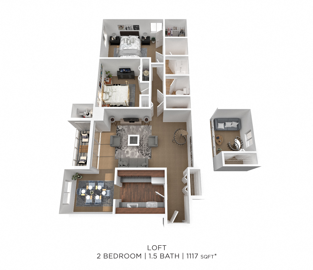 Two Bedroom 1.5 Bath - 1,117 sqft floor plan