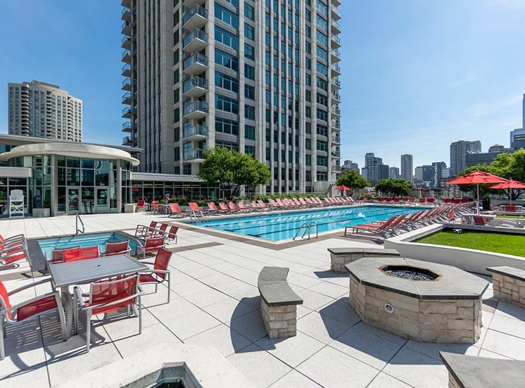 Alta's rooftop terrace with fire pit, pool and Jacuzzi