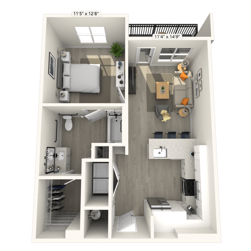 A4B 1x1 712 SF-FP floor plan