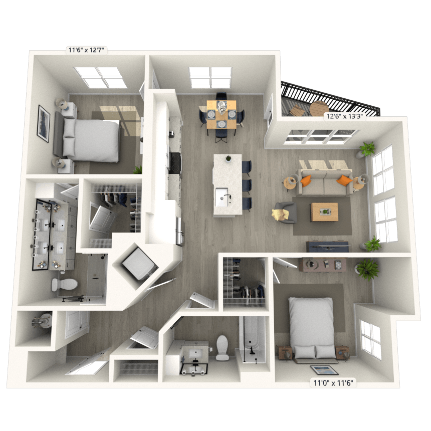 B7 2x2 1172 SF-FP floor plan