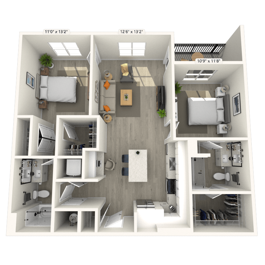 B1 2x2 1068 SF-FP floor plan