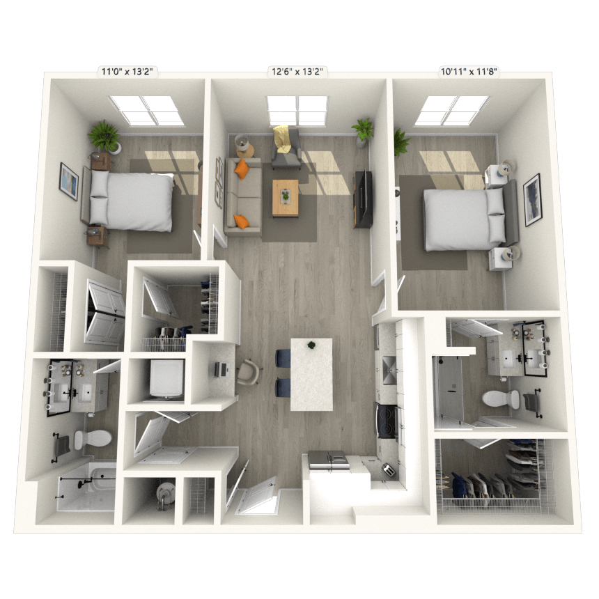 B2 2x2 1068 SF-FP floor plan