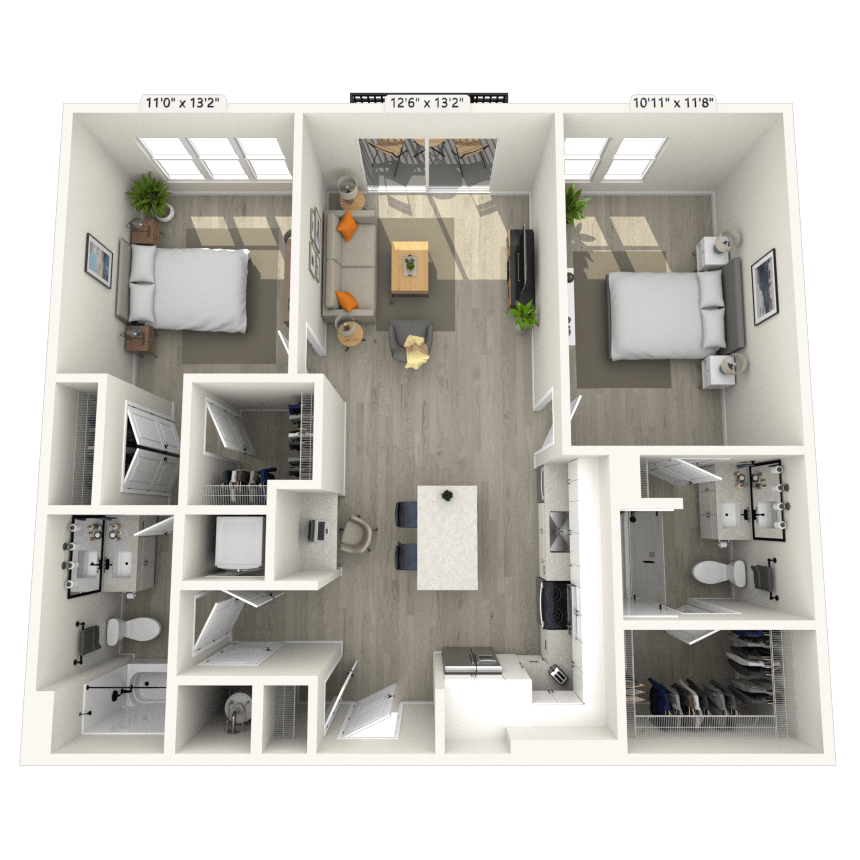 B3 2x2 1120 SF-FP floor plan