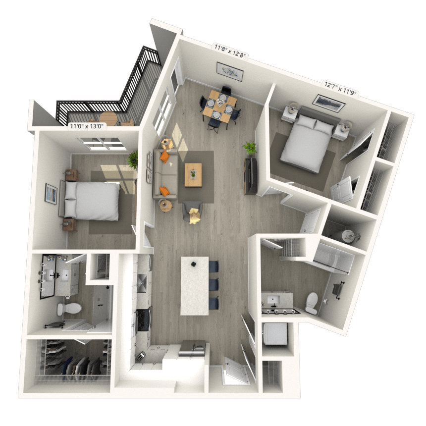 B6 2x2 1162 SF-FP floor plan