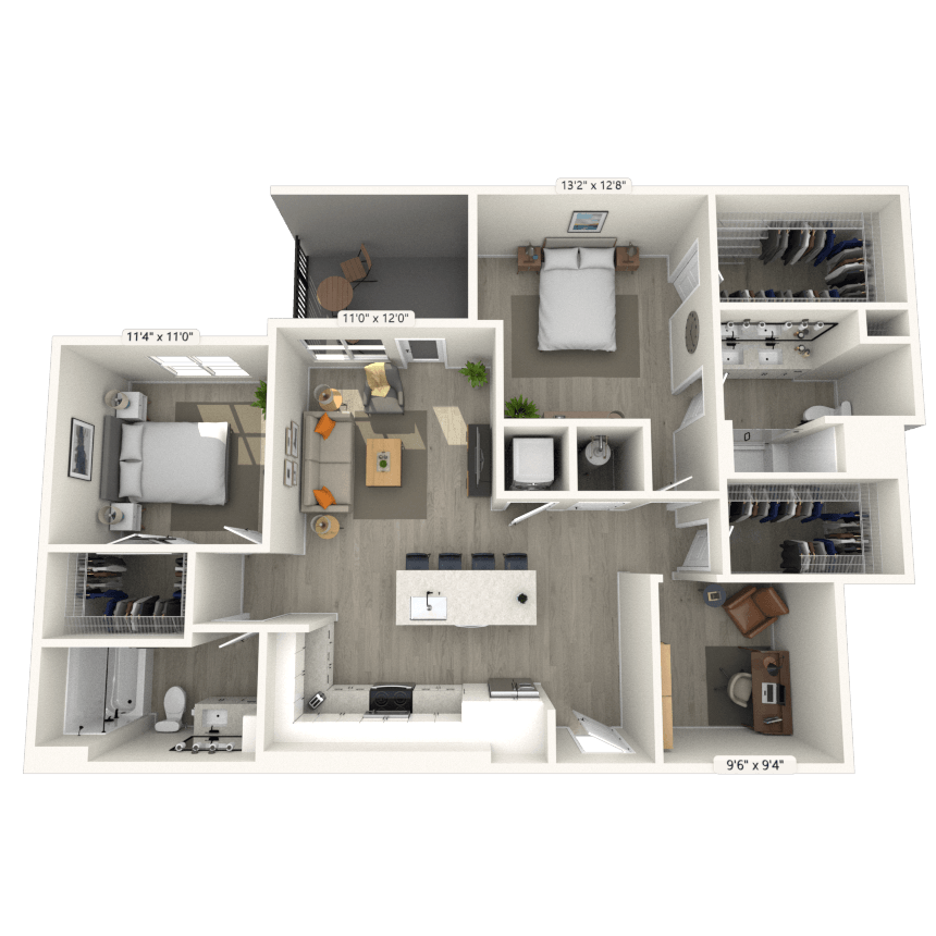 BA 2x2 1275 SF-FP floor plan