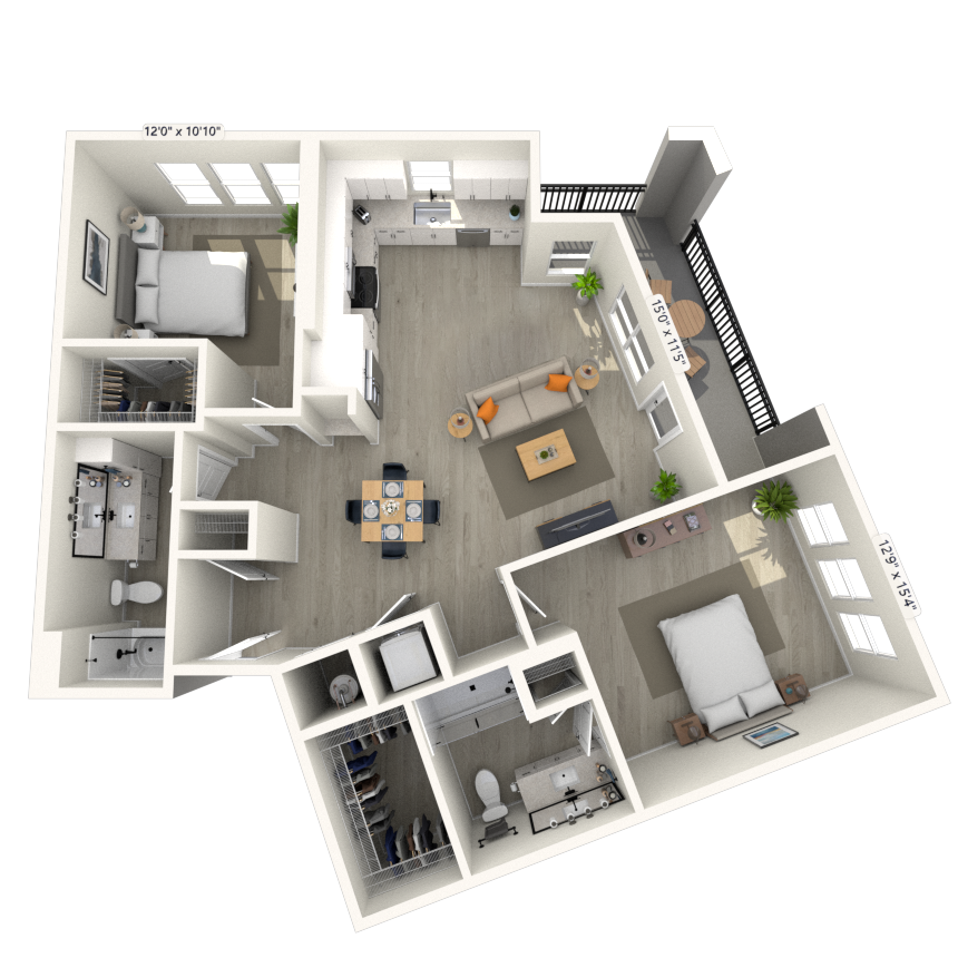 B8 2x2 1175 SF-FP floor plan