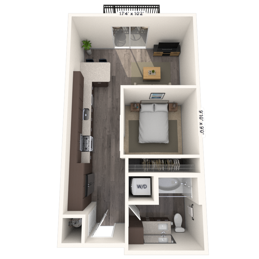 A1 1x1 568 SF-FP floor plan