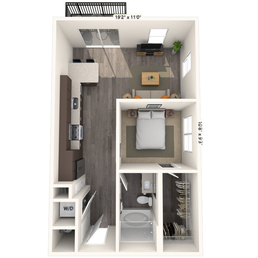 A2 1x1 640 SF-FP floor plan