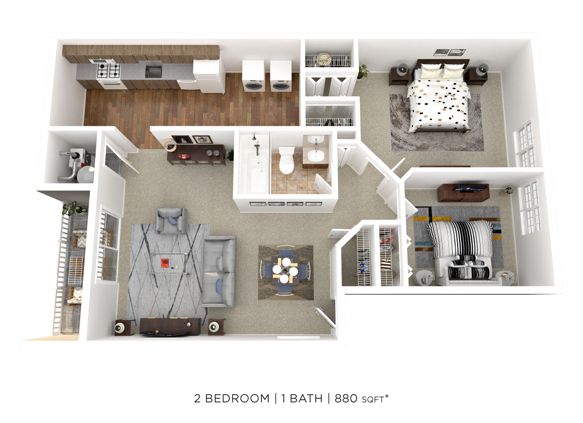 Two Bedroom - 880 sqft floor plan
