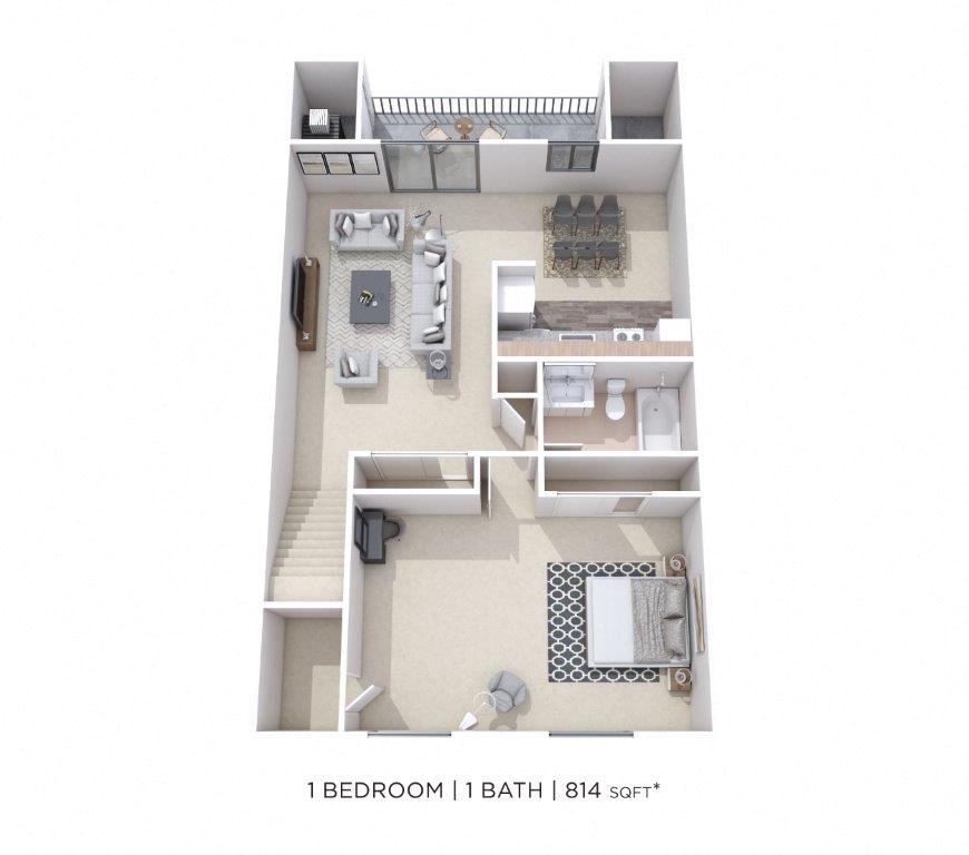 One Bedroom - 814 sqft floor plan