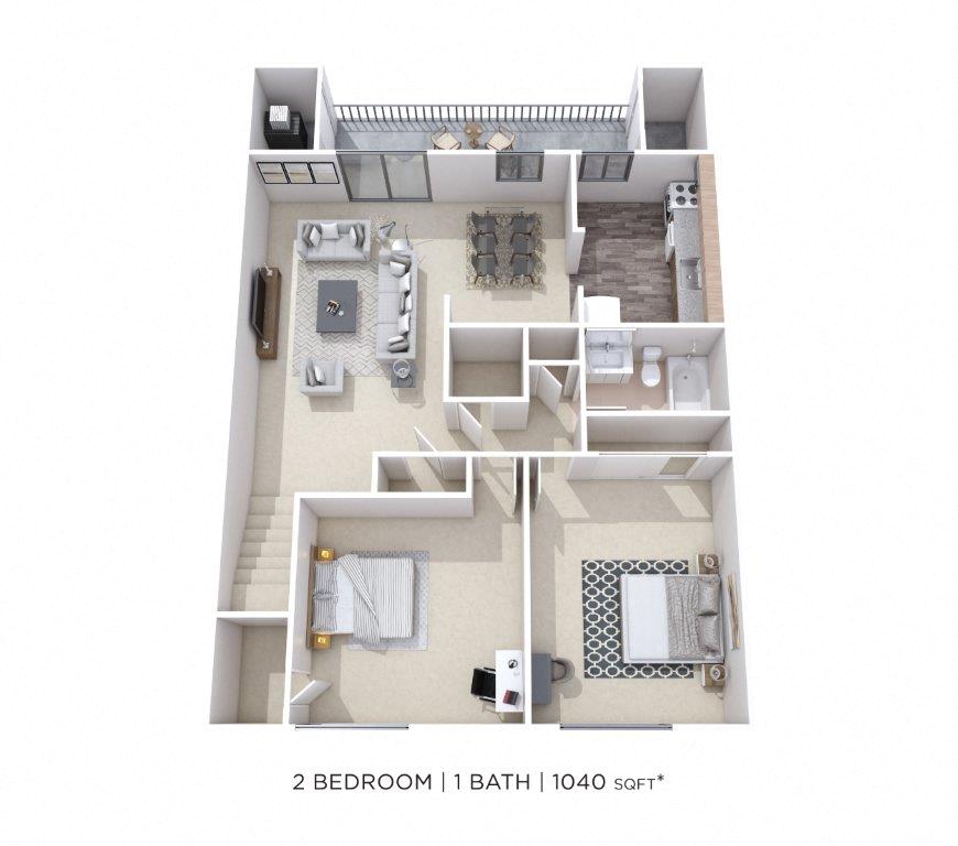 Two Bedroom - 1,030 sqft floor plan