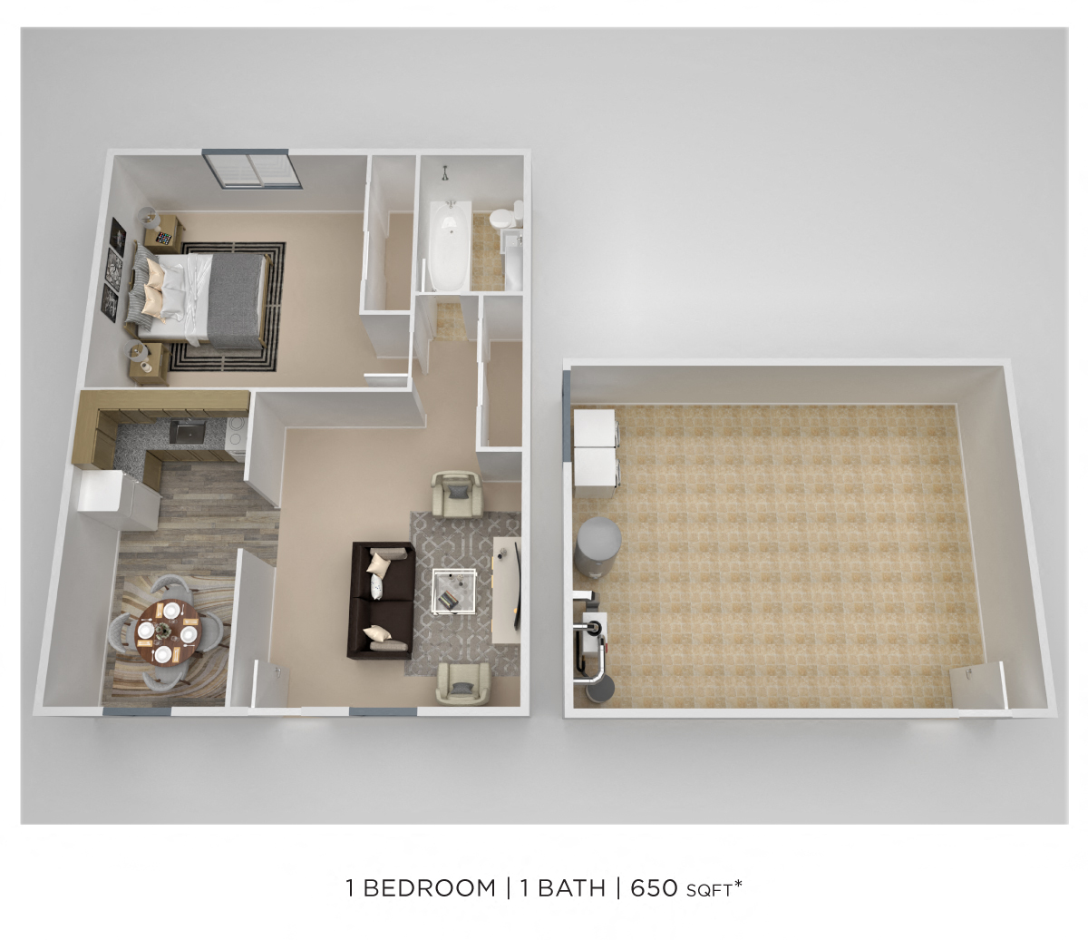 One Bedroom - 650 sqft floor plan