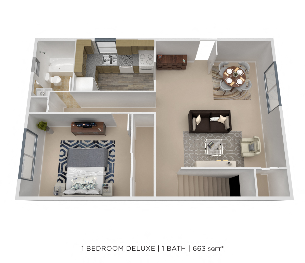 One Bedroom - 663 sqft floor plan