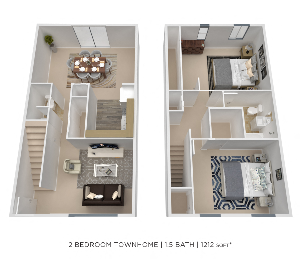 Two Bedroom 1.5 Bath - 1,212 sqft floor plan