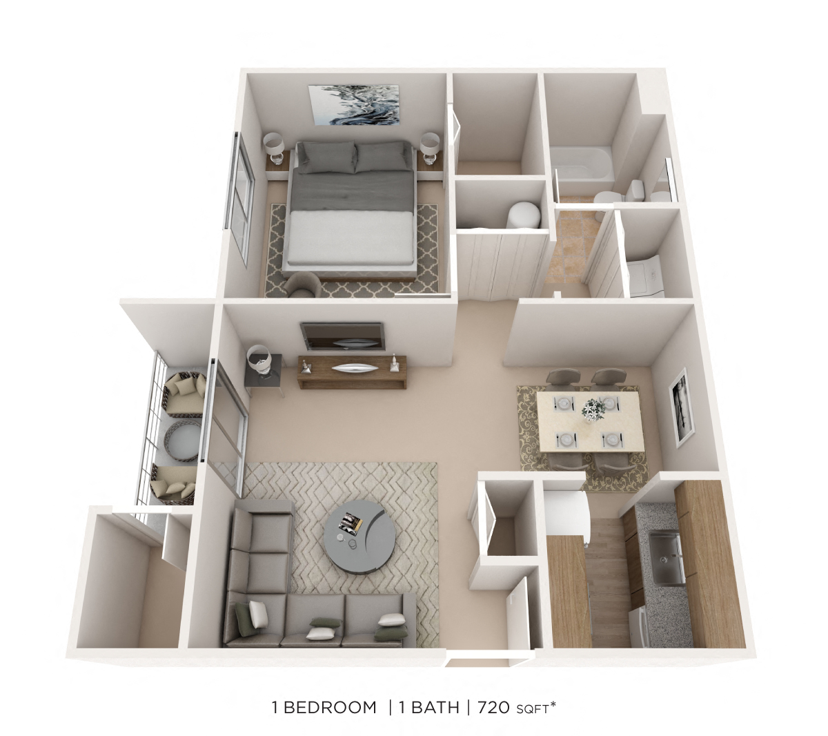 One Bedroom - 720 sqft floor plan