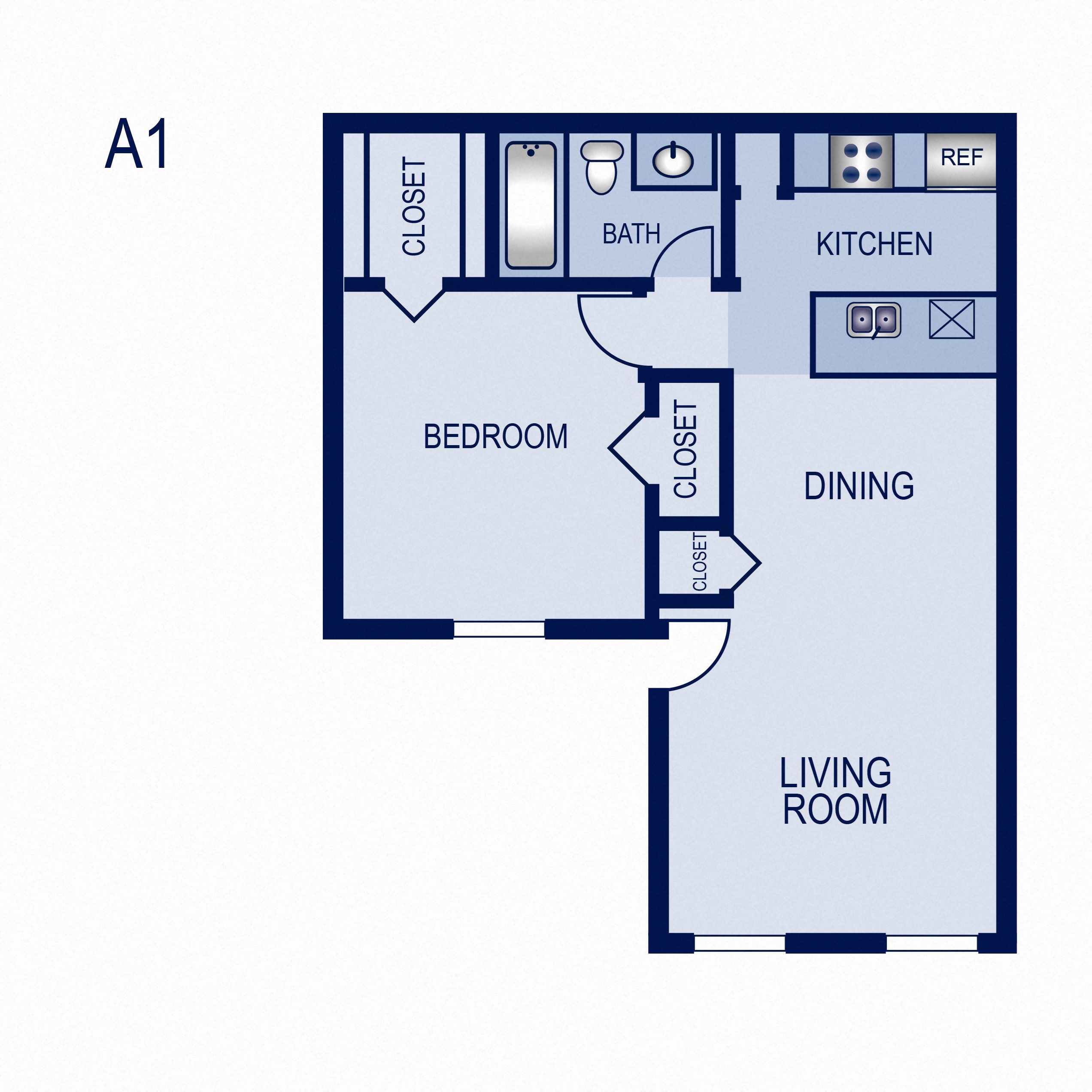 1 Bedroom 1 Bathroom A Floor plan 1 Bedroom 1 Bathroom A Floor plan at Villas at Tenison Park, Dallas, TX, 75228