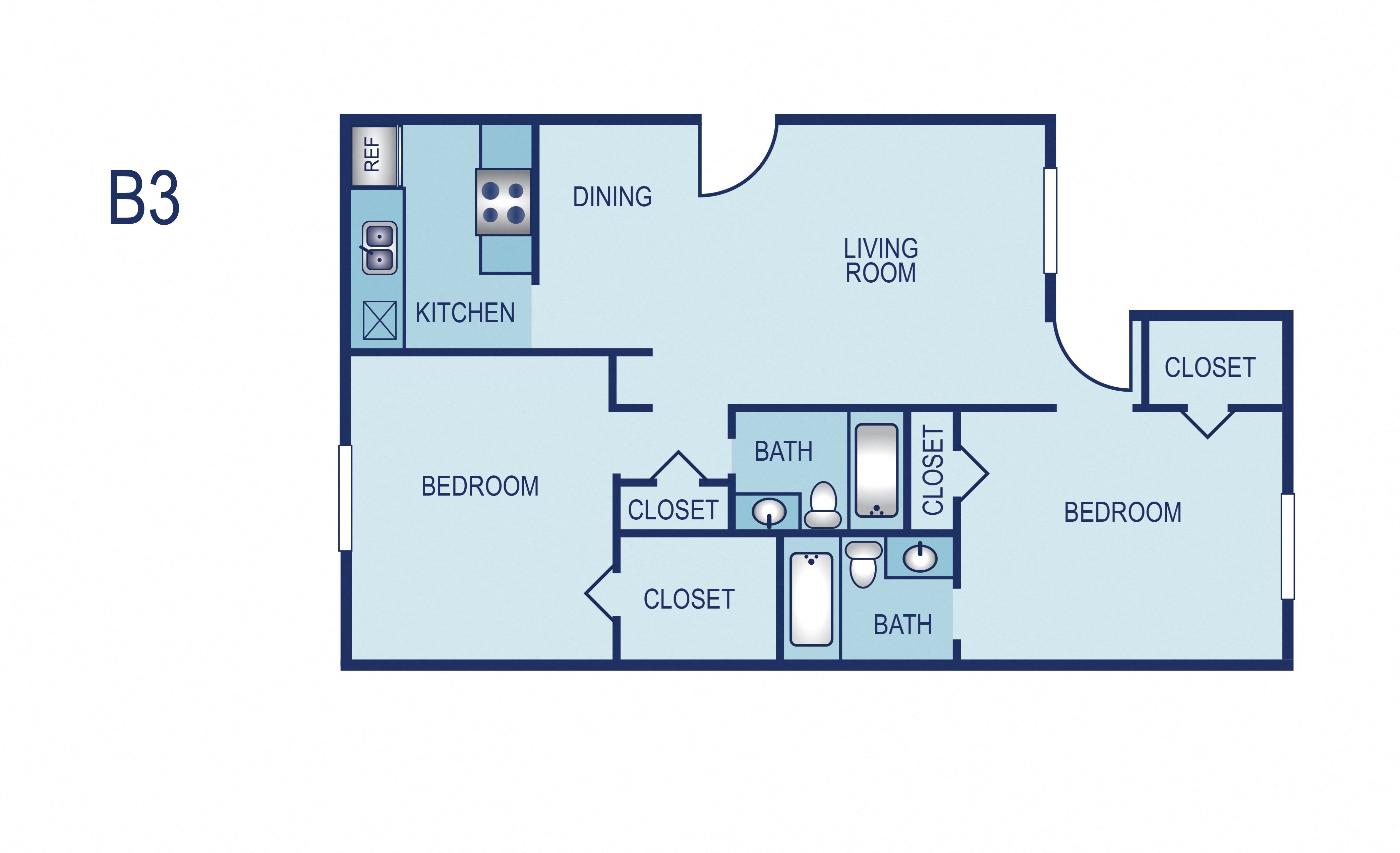 2 Bedroom 2 Bathroom A Floor Plan 2 Bedroom 2 Bathroom A Floor Plan at Villas at Tenison Park, Dallas, 75228