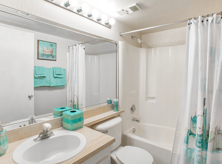 Village Crossing apartment model suite bathroom in West Palm Beach, Florida