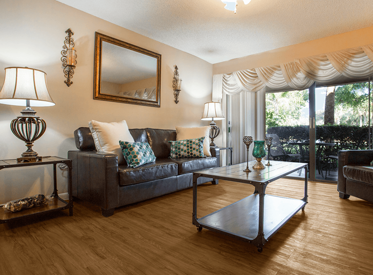 Village Crossing apartment model suite living area in West Palm Beach, Florida