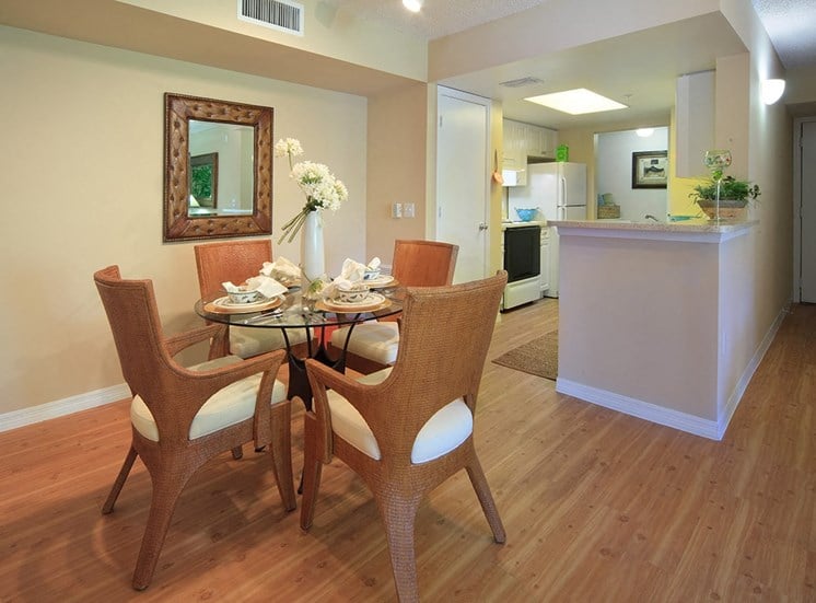 Woodbine apartment model suite dining area in Riviera Beach, Florida