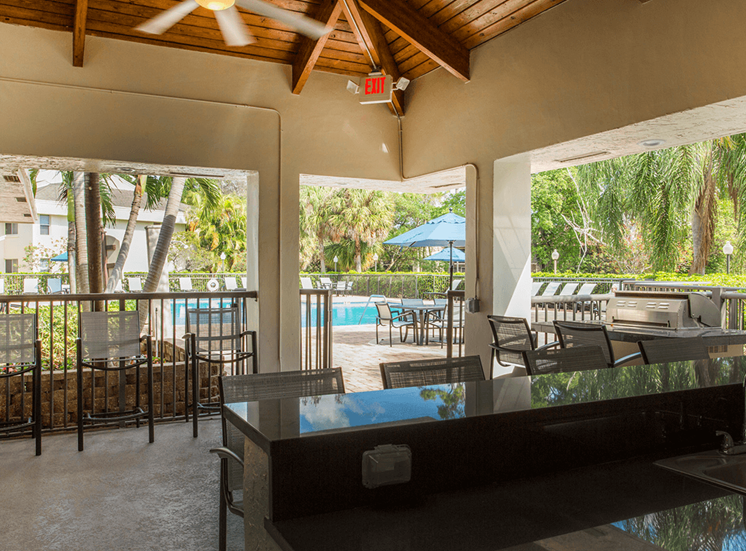 Blue Isle apartments poolside pavilion in Coconut Creek, Florida