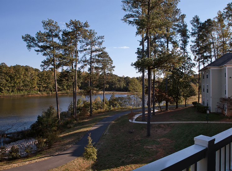 The Lodge at Crossroads apartment balcony lake view in Cary, North Carolina