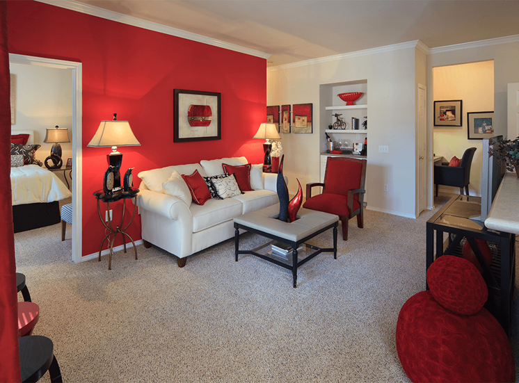 The Lodge at Crossroads model suite living area in Cary, North Carolina