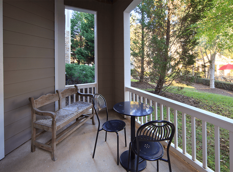 The Lodge at Crossroads model suite patio in Cary, North Carolina