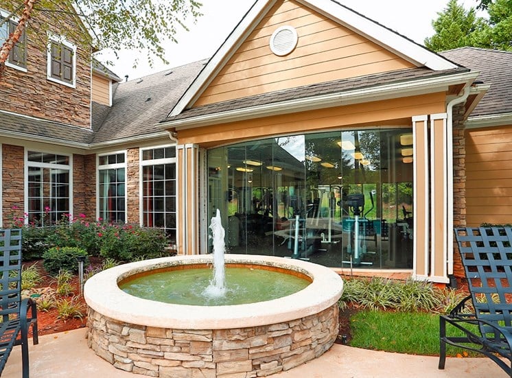 The Lodge at Crossroads apartments fountain in Cary, North Carolina