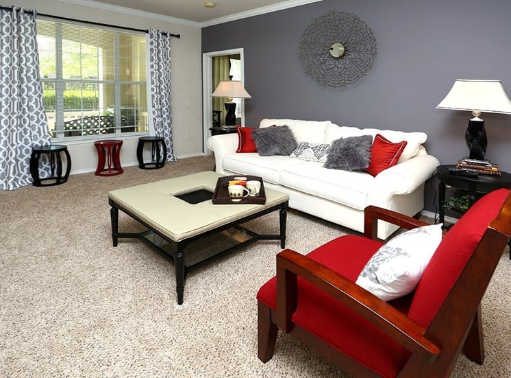 The Lodge at Crossroads model suite living area in Cary, North Carolina