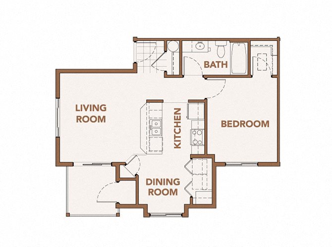 Copper Trail Apartments l 1x1 Floor Plan One Bedrooms Floor Plan Copper Trail Apartments | Apartments in Olympia, WA
